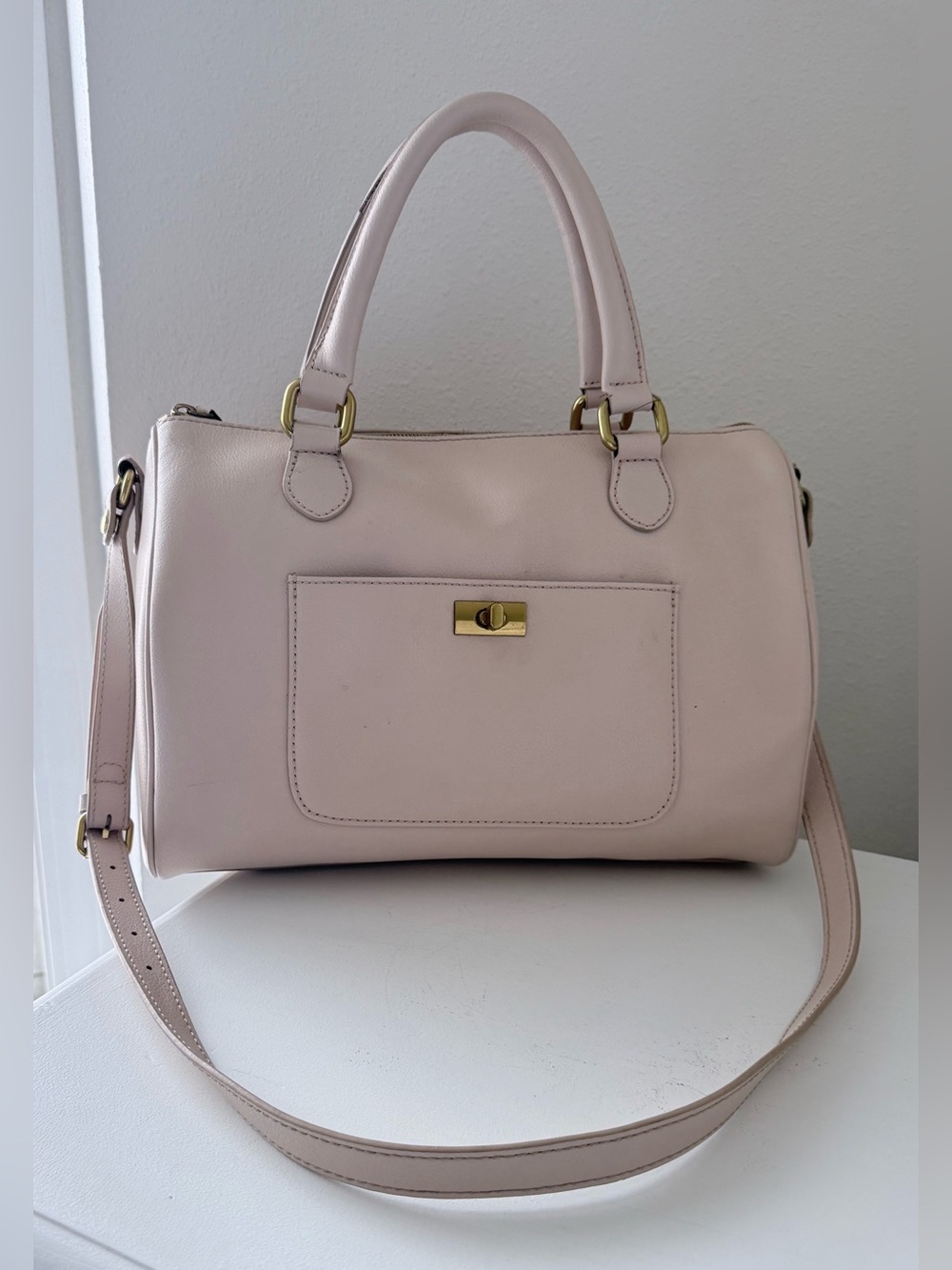 J. Crew | Pale Pink Nude Leather Dorset Satchel Boston Style Bag | Neutral